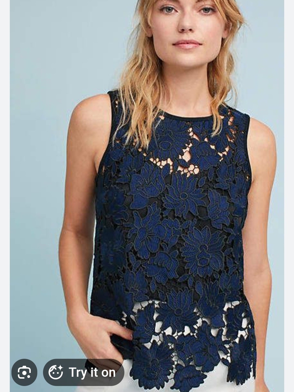 Anthropologie Navy Floral Lace Tank